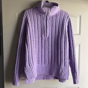 NWT - Aerie Sweater Womens Lavender 1/4 Zip Chenille Collared Loose Knit Sz S/P